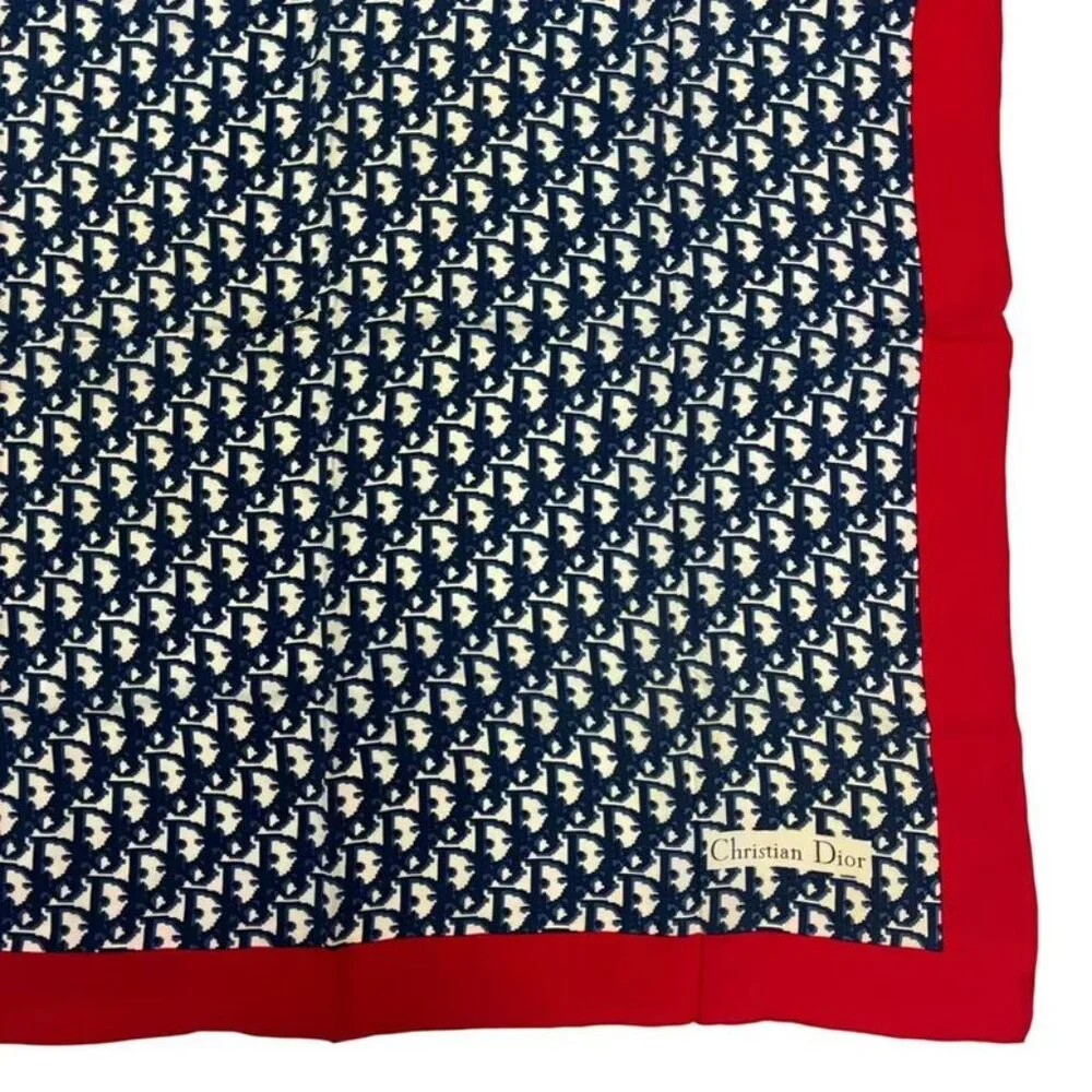 Dior Christian Trotter Pattern Silk Scarf Navy Red